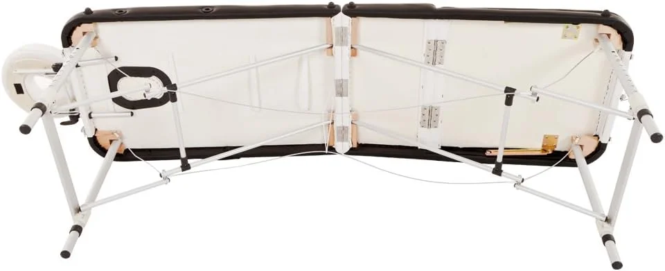 تخت ماساژ تاشو قابل حمل سه قسمتی، آلومینیومی، سبک وزن، مناسب برای سالن های زیبایی، تتو، اسپا و ریکی، با فوم چرم PU درجه یک و کیف حمل، سفید (213 سانتی متر / 15 کیلوگرم / ظرفیت بار 250 کیلوگرم)