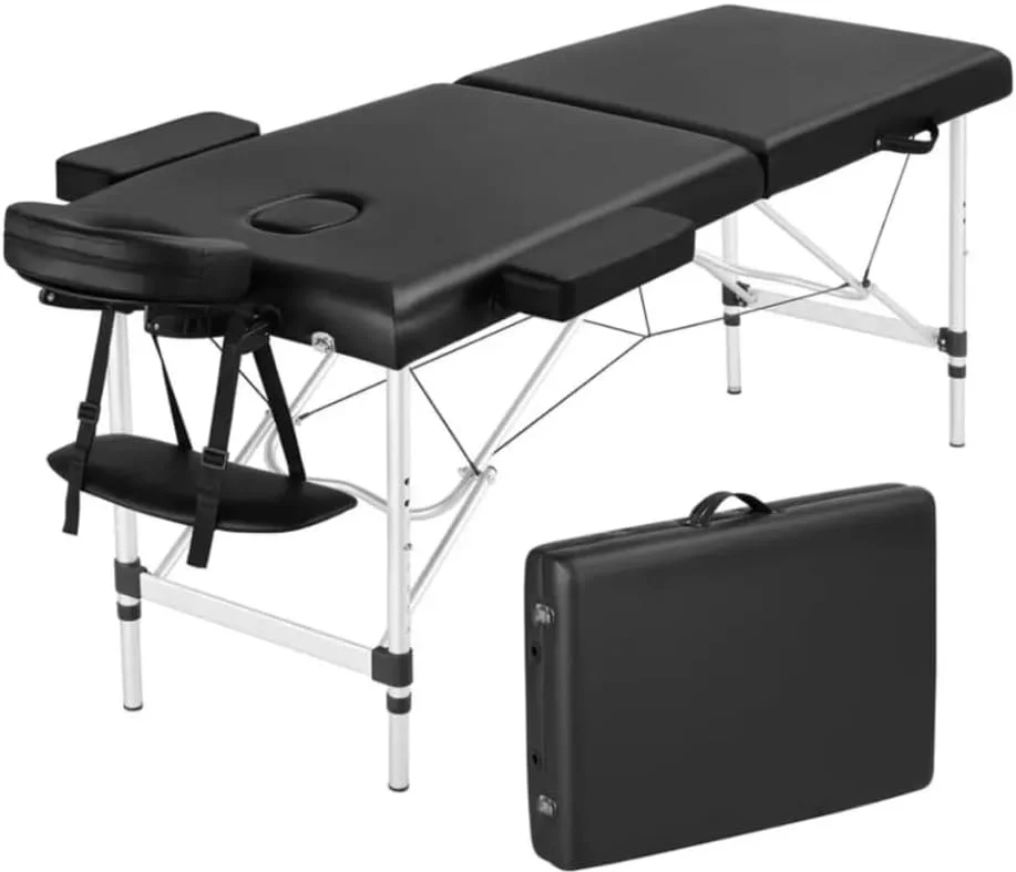 تخت ماساژ تاشو با پایه فولادی 180x70 سانتیمتر، دو قسمتی با ارتفاع قابل تنظیم، تخت اسپا با قاب آلومینیومی و کیف حمل، مشکی تخت ماساژ تاشو با پایه فولادی 180x70 سانتیمتر، دو قسمتی با ارتفاع قابل تنظیم، تخت اسپا با قاب آلومینیومی و کیف حمل، مشکی