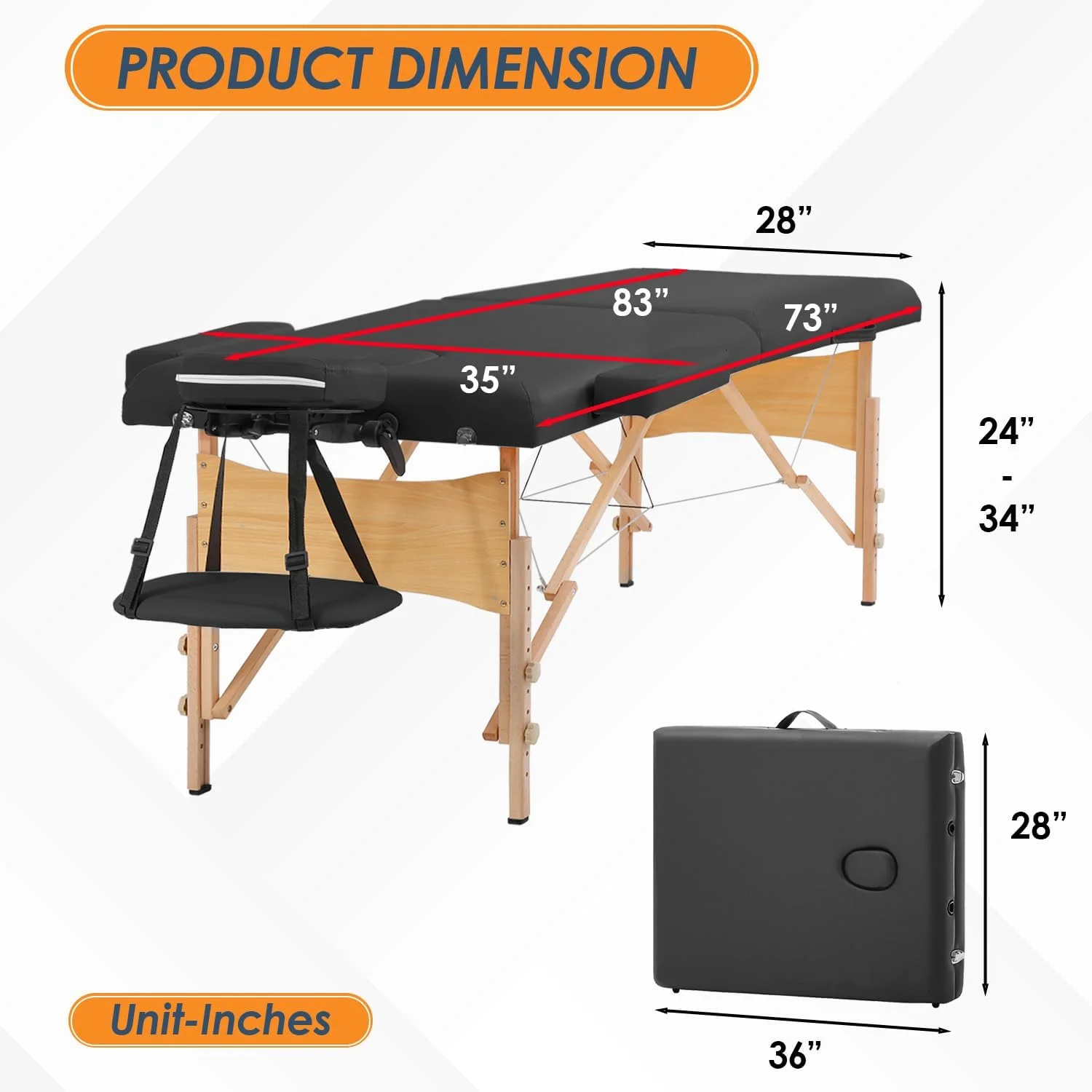 تخت ماساژ قابل حمل BestMassage، عرض 71 سانتی متر، تخت مژه با قابلیت تنظیم ارتفاع، میز تاشو 2 قسمتی اسپا به همراه کیف پارچه ای برای ماساژ پا، مراقبت از صورت و تتو