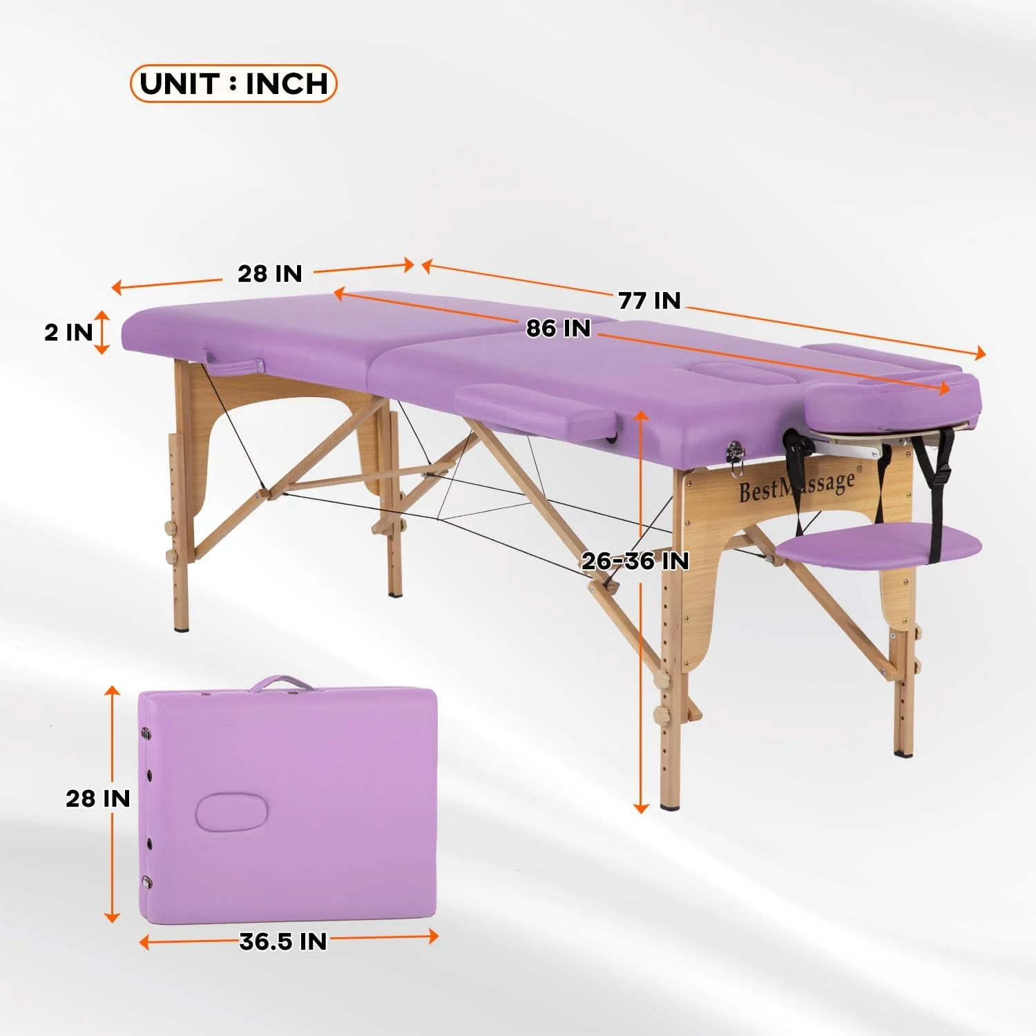 تخت ماساژ قابل حمل بست ماساژ، طول 77 اینچ، تخت تاشو مناسب اسپا، عرض 28 اینچ، تخت سالن قابل تنظیم با کیف مخصوص حمل، مناسب برای ماساژ پا، مراقبت از صورت، اسپا و تتو
