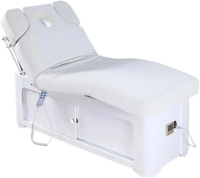 تخت ماساژ برقی با قابلیت تنظیم پشتی، دارای سوراخهای تنفسی راحت و سیستم گرمایش با دمای ثابت، تخت ماساژ سفید با محفظه ذخیره سازی تخت ماساژ برقی با قابلیت تنظیم پشتی، دارای سوراخهای تنفسی راحت و سیستم گرمایش با دمای ثابت، تخت ماساژ سفید با محفظه ذخیره سازی
