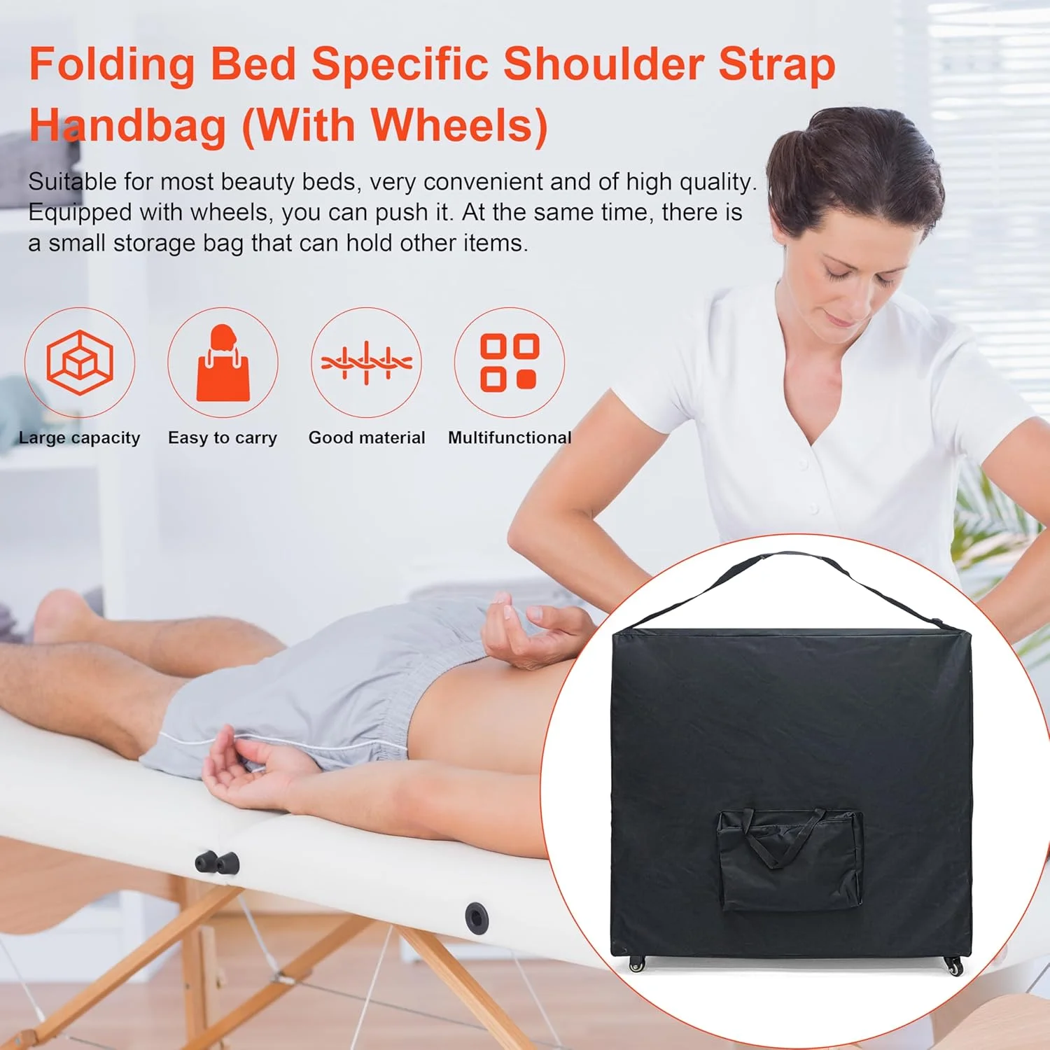 کیف حمل تخت ماساژ حرفه ای Elitzia با چرخ و بند شانه - کیف نگهداری تاشو سنگین برای تخت ماساژ قابل حمل، لوازم جانبی تخت - مدل ETCB500
