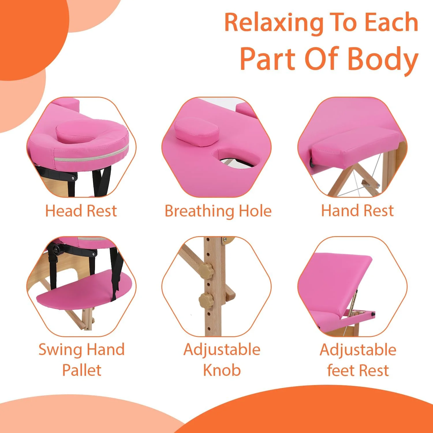 تخت ماساژ تاشو سه قسمتی FDW، تخت قابل حمل، تخت مژه، تخت فیشیال، تخت مخصوص متخصصین زیبایی با قابلیت تنظیم ارتفاع، تخت سالن اسپا به همراه کیف پارچه ای برای اسپا، ماساژ پا، مراقبت از صورت و تتو (صورتی)