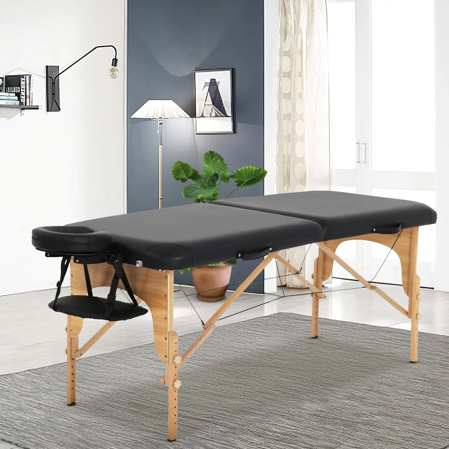 تخت ماساژ قابل حمل FDW، تخت اسپا، 185 * 71 سانتی متر، تخت مژه با قابلیت تنظیم ارتفاع، تخت تاشو سالن ماساژ، تخت سالن تاتو صورت (مشکی)