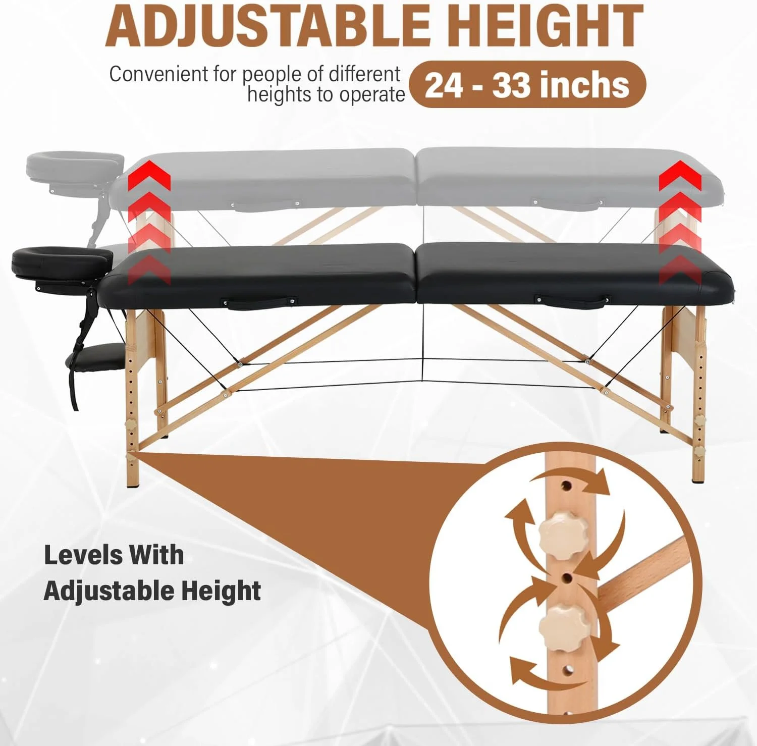 تخت ماساژ قابل حمل FDW، تخت اسپا، 185 * 71 سانتی متر، تخت مژه با قابلیت تنظیم ارتفاع، تخت تاشو سالن ماساژ، تخت سالن تاتو صورت (مشکی)
