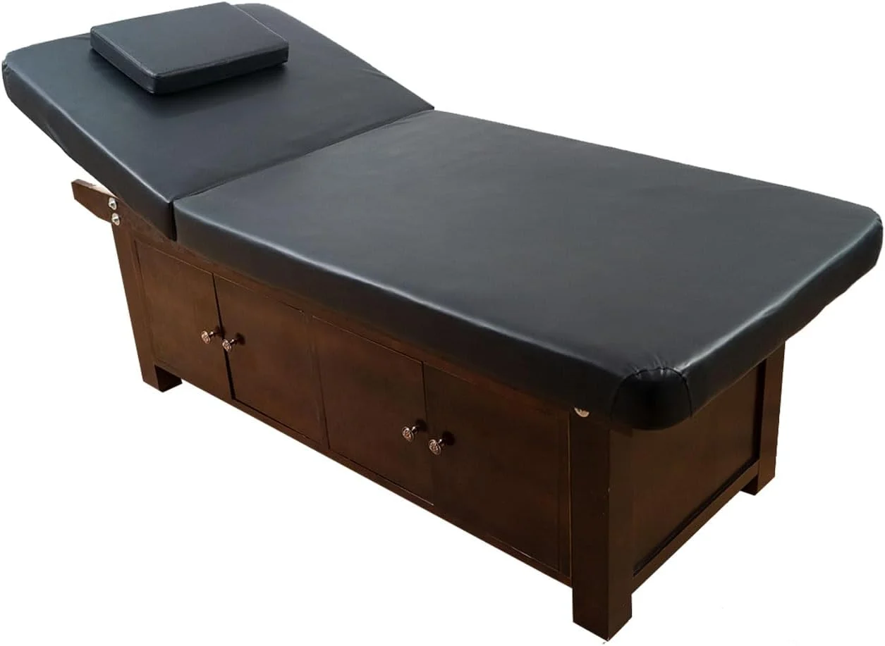 تخت ماساژ چوبی، تخت زیبایی بادوام با پشتی و زیرسری قابل تنظیم - ایده آل برای سالن، اسپا، مراقبت از صورت، زیبایی (مشکی) تخت ماساژ چوبی، تخت زیبایی بادوام با پشتی و زیرسری قابل تنظیم - ایده آل برای سالن، اسپا، مراقبت از صورت، زیبایی (مشکی)