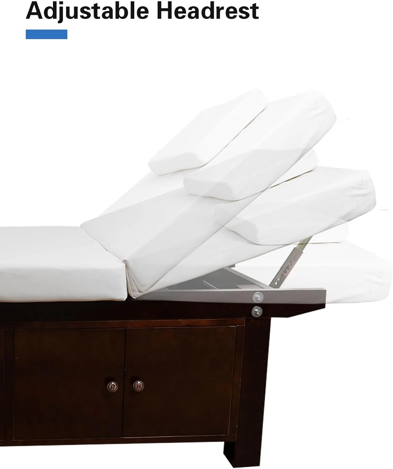 تخت ماساژ چوبی، تخت زیبایی بادوام با پشتی و زیرسری قابل تنظیم - ایده آل برای سالن، اسپا، مراقبت از صورت، زیبایی (سفید)