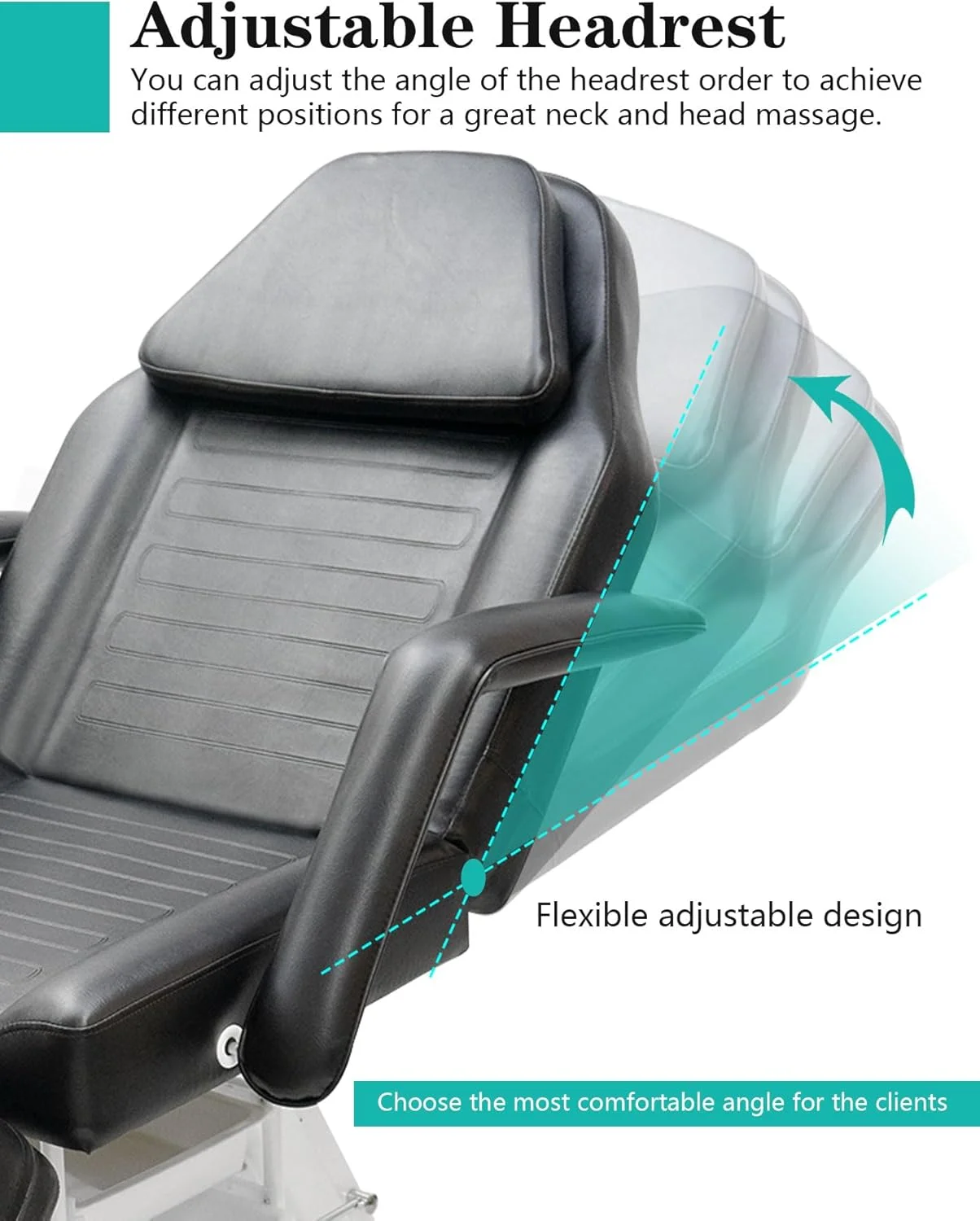 تخت ماساژ قابل تنظیم، صندلی زیبایی، تخت فیشیال با 2 سینی برای سالن، اسپا، آرایشگاه (مشکی)