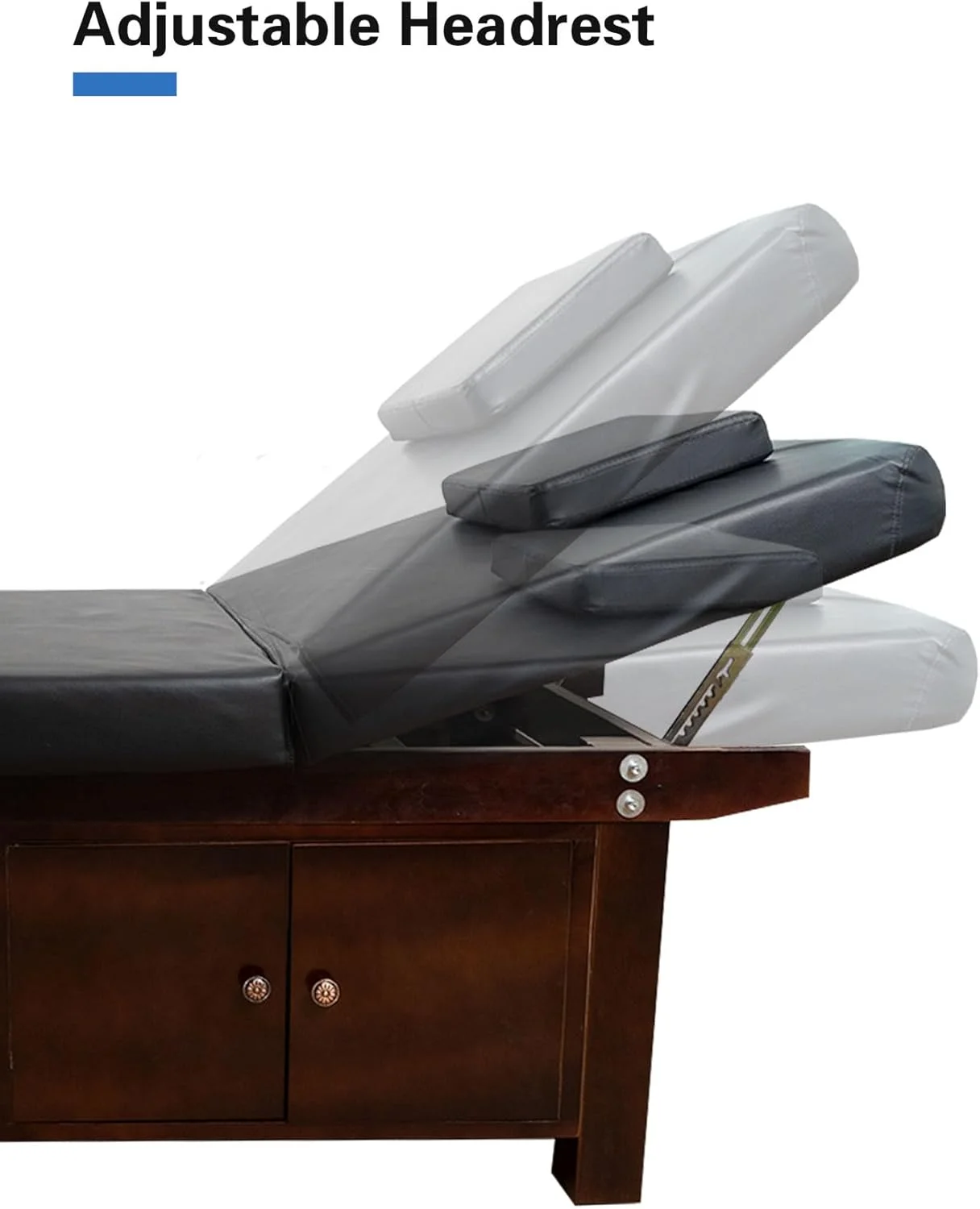 تخت ماساژ چوبی، تخت زیبایی بادوام با پشتی و زیرسری قابل تنظیم - ایده آل برای سالن، اسپا، مراقبت از صورت، زیبایی (مشکی)