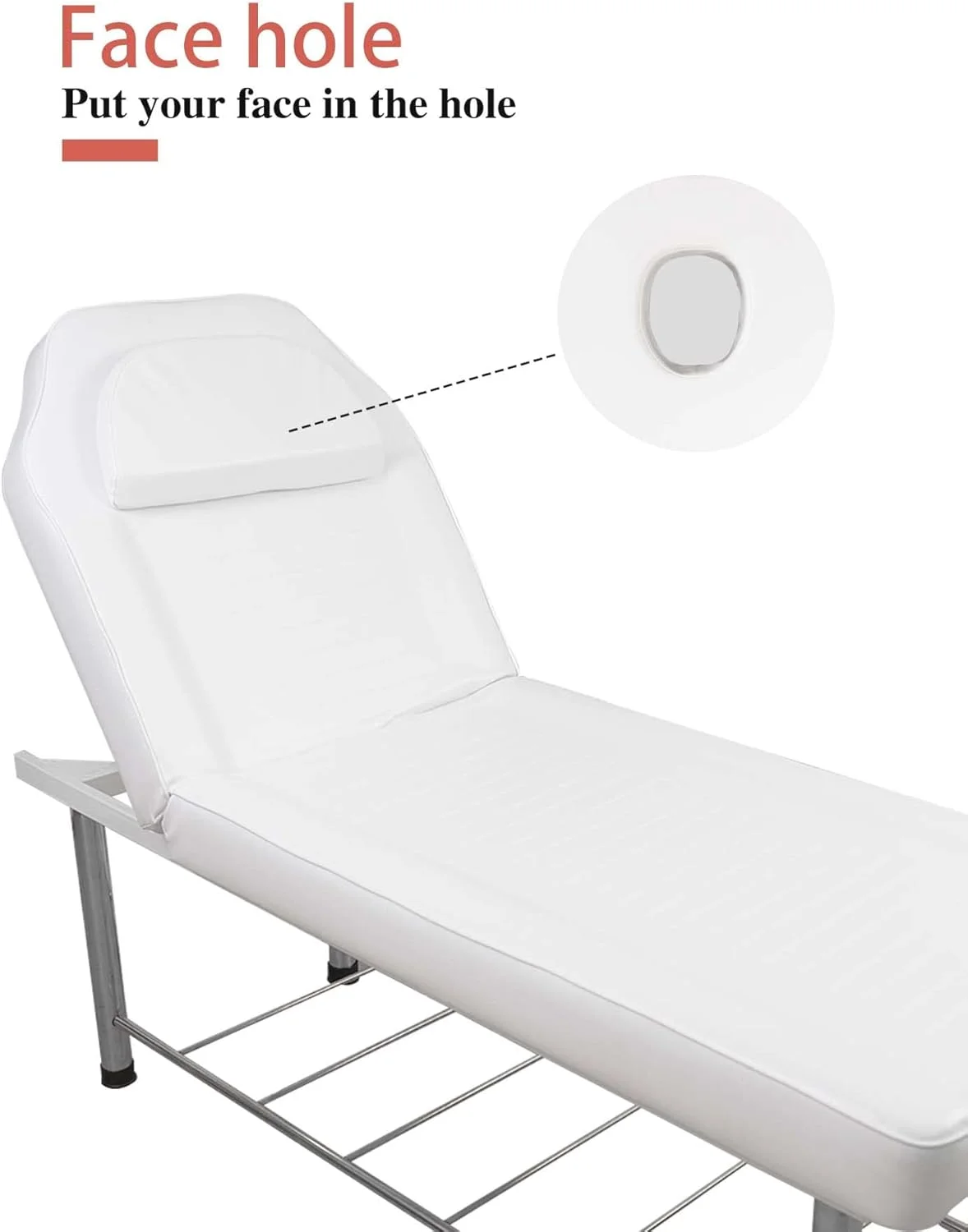 تخت ماساژ ثابت، مناسب مژه، اسپا، تخت فیشیال سنگین با لایه فوم حافظه‌دار، تخت سالن (سفید)