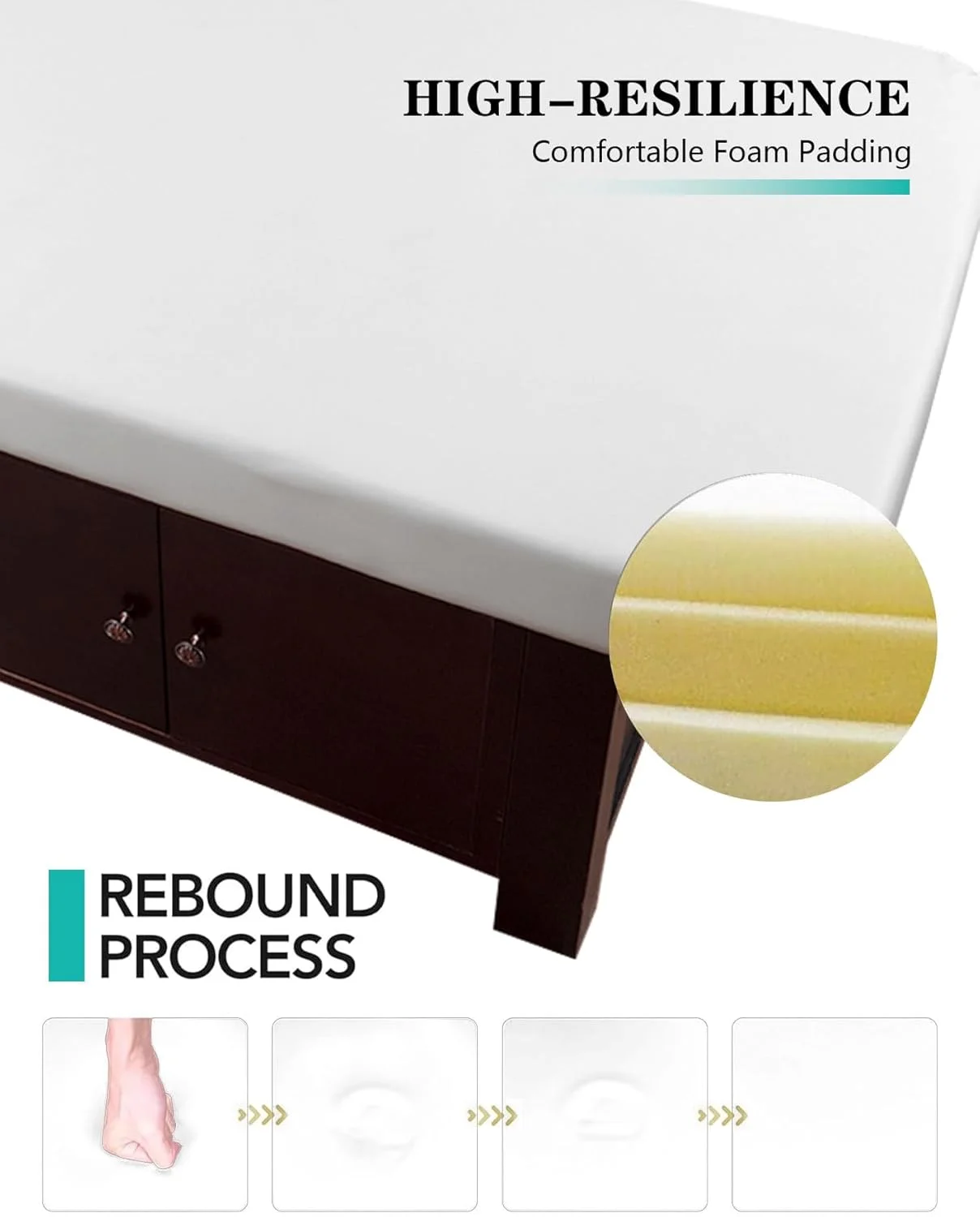 تخت ماساژ چوبی، تخت زیبایی بادوام با پشتی و زیرسری قابل تنظیم - ایده آل برای سالن، اسپا، مراقبت از صورت، زیبایی (سفید)