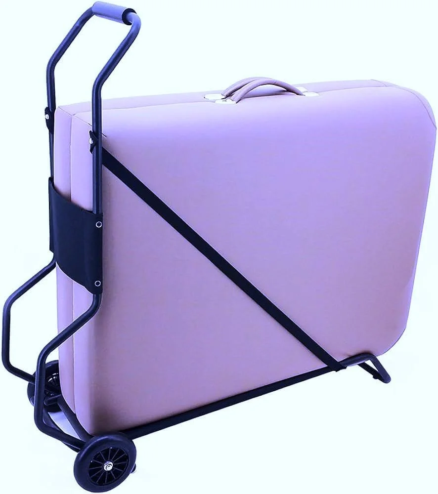 تخت ماساژ قابل حمل حرفه ای با قابلیت تنظیم ارتفاع، تاشو، دارای جای صورت، مناسب سالن، با کیف حمل، رنگ بنفش، چرخ دار، گاری ماساژ جهانی، تاشو سبک وزن با چرخ های لاستیکی و بند محکم...