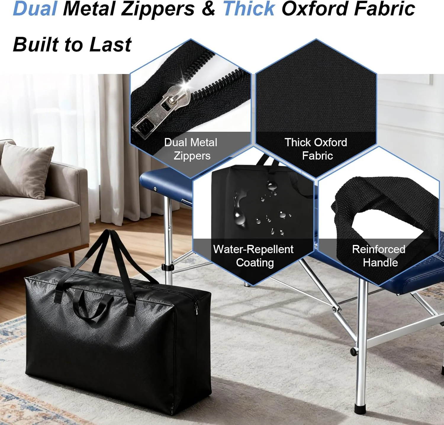 کیف حمل میز ماساژ کیواین، میز ماساژ قابل حمل سبک وزن، کیف حمل جهانی میز ماساژ، کیف نگهداری قابل حمل تخت ماساژ مشکی برای میز تاشو