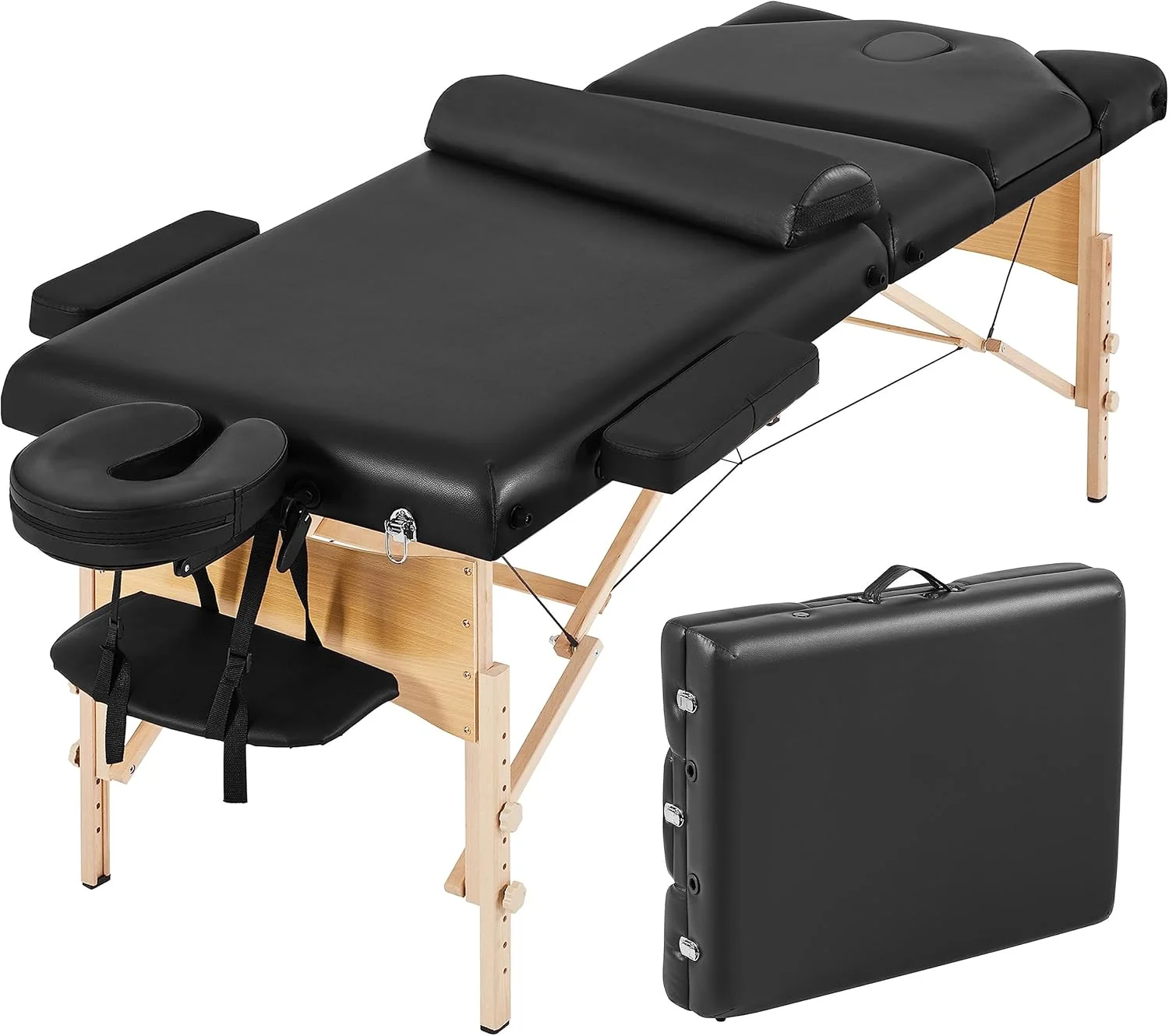 تخت ماساژ تاشو قابل حمل یاتک با بالش و کیف حمل، مناسب برای زیبایی و تتو - مشکی