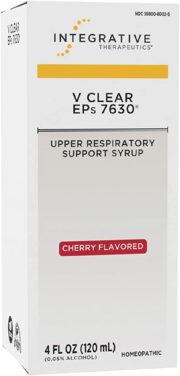 Integrative Therapeutics V Clear EPs 7630 - پشتیبانی از ناراحتی های گلو، بینی و تحریکات برونشیال - پشتیبانی از دستگاه تنفسی فوقانی و ریه در طول سرماخوردگی معمولی برای کودکان و بزرگسالان - گیلاس، 118 میلی لیتر