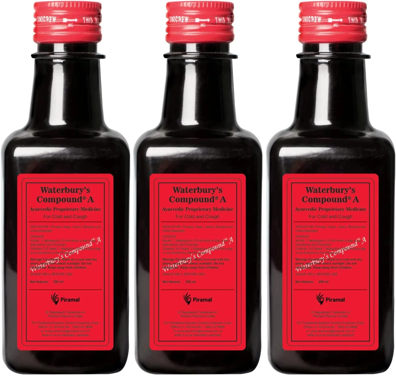 ترکیب Waterbury's A - تسکین سریع سرماخوردگی و سرفه | تقویت کننده ایمنی آیورودا | 250 میلی لیتر بسته 3 عددی