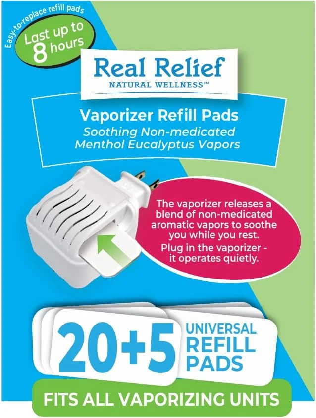 پدهای پر کننده یونیورسال Real Relief™ برای دستگاه بخور بدون آب، نعناع و اکالیپتوس، بسته ویژه (20 + 5 رایگان)