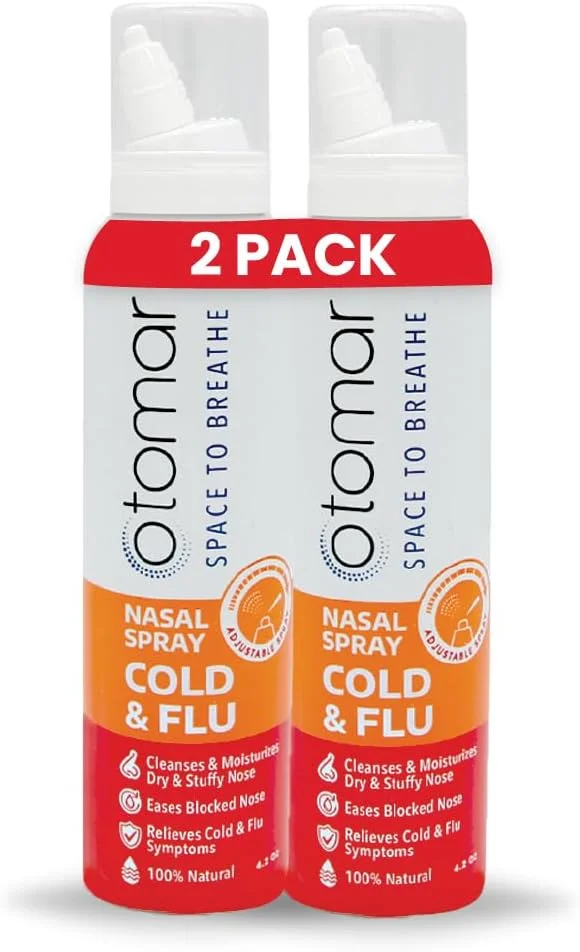 اسپری بینی سالین اوتومار برای بزرگسالان، شستشوی بینی برای گرفتگی بینی و رفع احتقان، محلول استریل سالین بدون دارو، مرطوب کننده بینی برای خشکی بینی، بسته 2 عددی 125 میلی لیتری