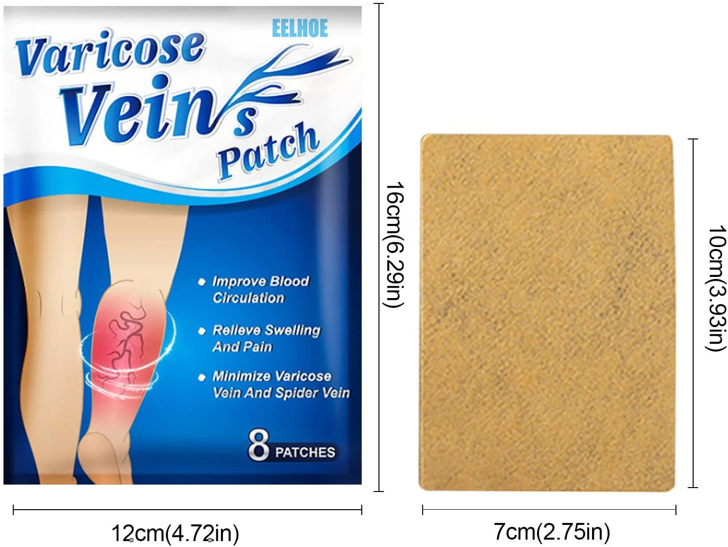 پد بهبود سلامت وریدها، پد گیاهی کرم وریدهای واریسی، تسکین درد پا، رگ های عنکبوتی، واسکولیت، بهبود گردش خون و متابولیسم (آبی، 16 * 12 * 2 سانتی متر)