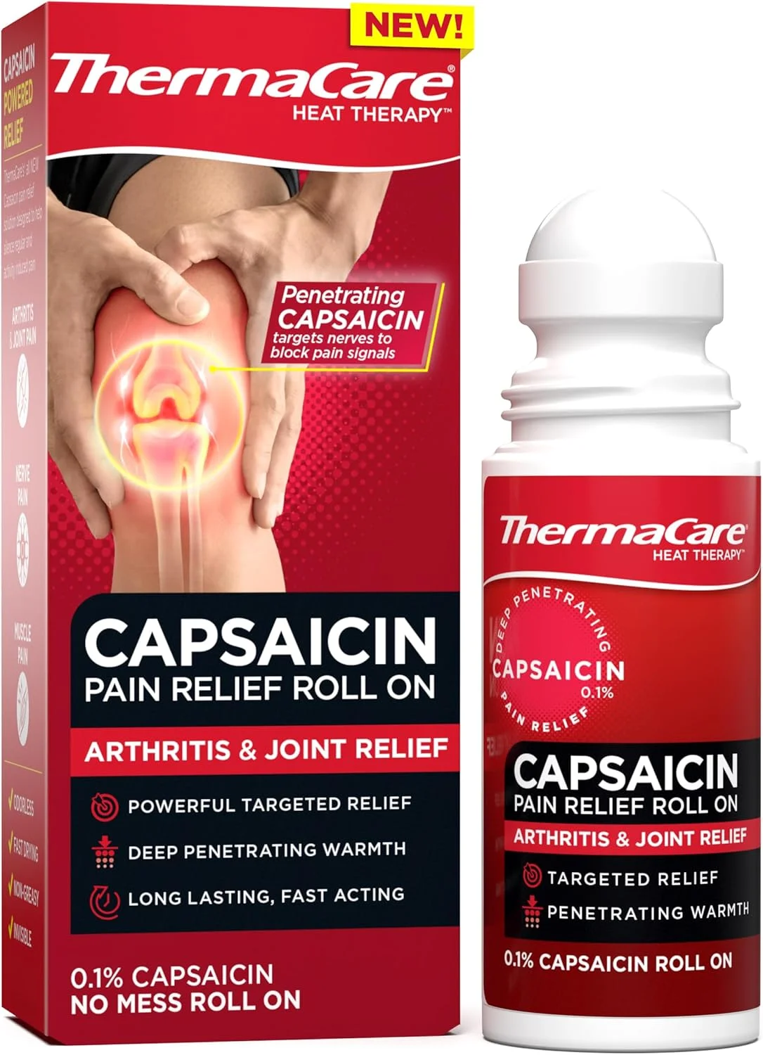 ThermaCare رولی برای تسکین درد مفاصل – فرمول کپسایسین با اثر سریع برای درد مفاصل و عضلات – گرما بخش و آرامش دهنده، استفاده آسان و بدون کثیف کاری – هدف قرار دادن خشکی و ناراحتی، (70 گرم)