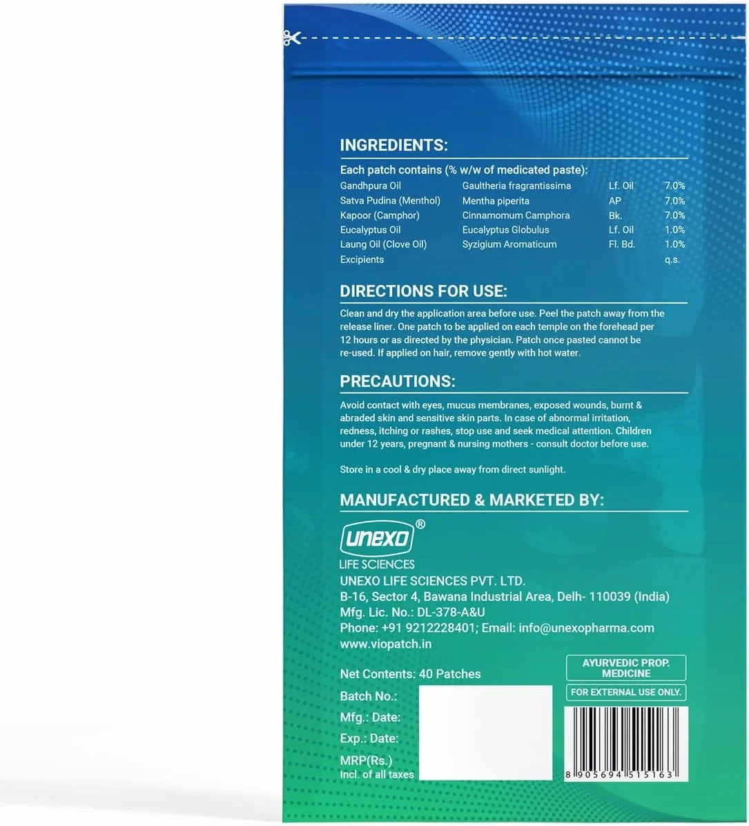 برچسب تسکین سردرد ویوپچ - 40 عدد - تسکین فوری و طولانی مدت برای سردرد، میگرن و دردهای سینوسی