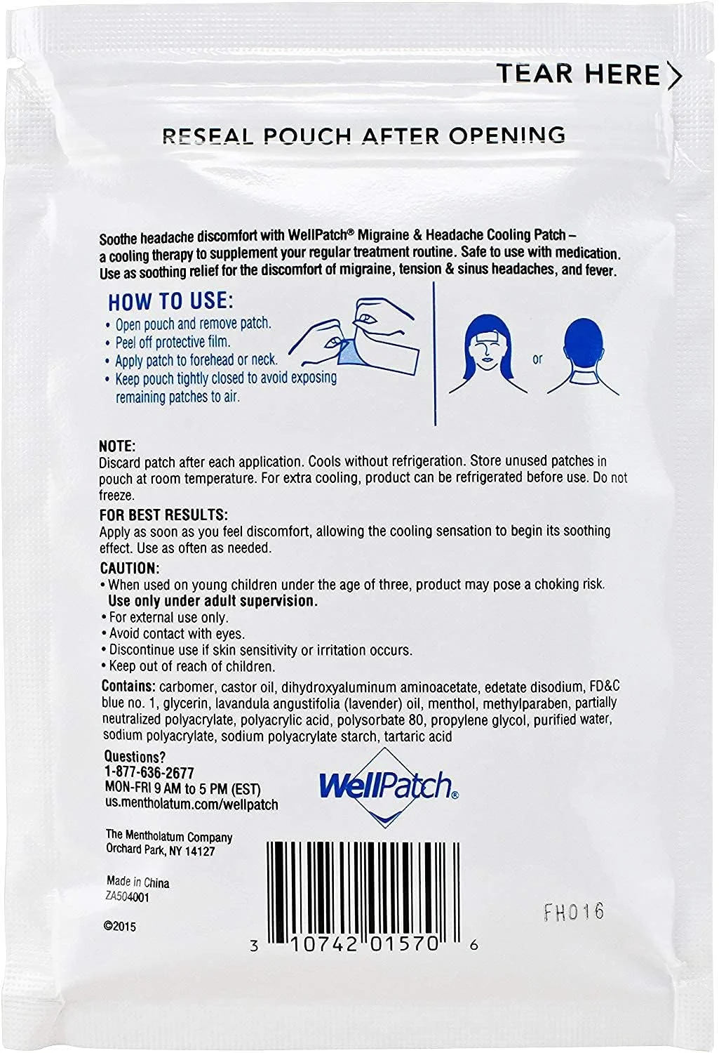 پدهای خنک کننده سردرد WellPatch، بسته 4 عددی (بسته 6 تایی) = 24 عدد پد