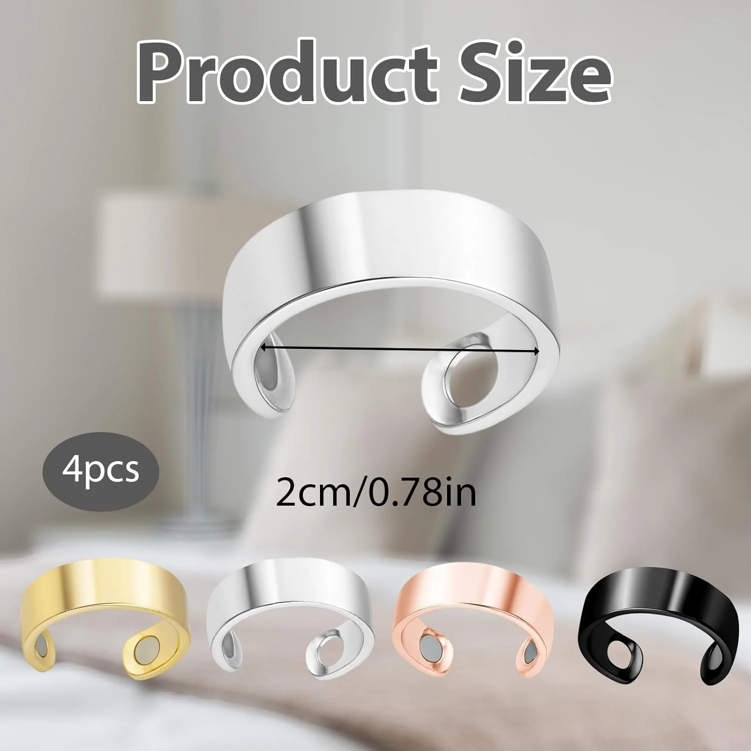 حلقه های تسکین میگرن، بسته 4 عددی، حلقه زنانه، حلقه های کاهش وزن مغناطیسی، حلقه میگرن برای راحتی و پشتیبانی، قطر 2 سانتی متر