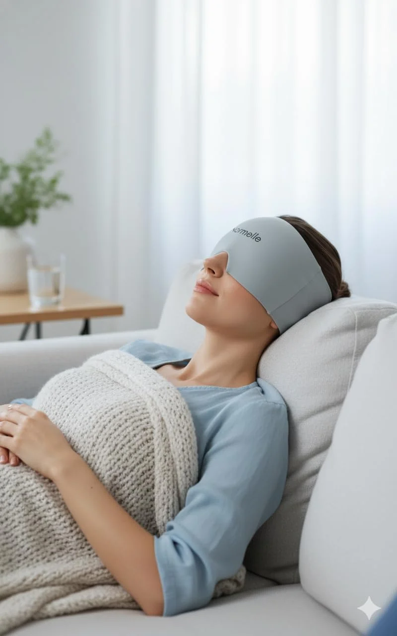 کلاه ژلی تسکین میگرن Normelle برای درمان سرد و گرم – کلاه فشاری 180 درجه برای سردرد تنشی، سینوسی و درد سر – کلاه ژلی قابل استفاده مجدد برای خواب، دفتر کار، مسافرت