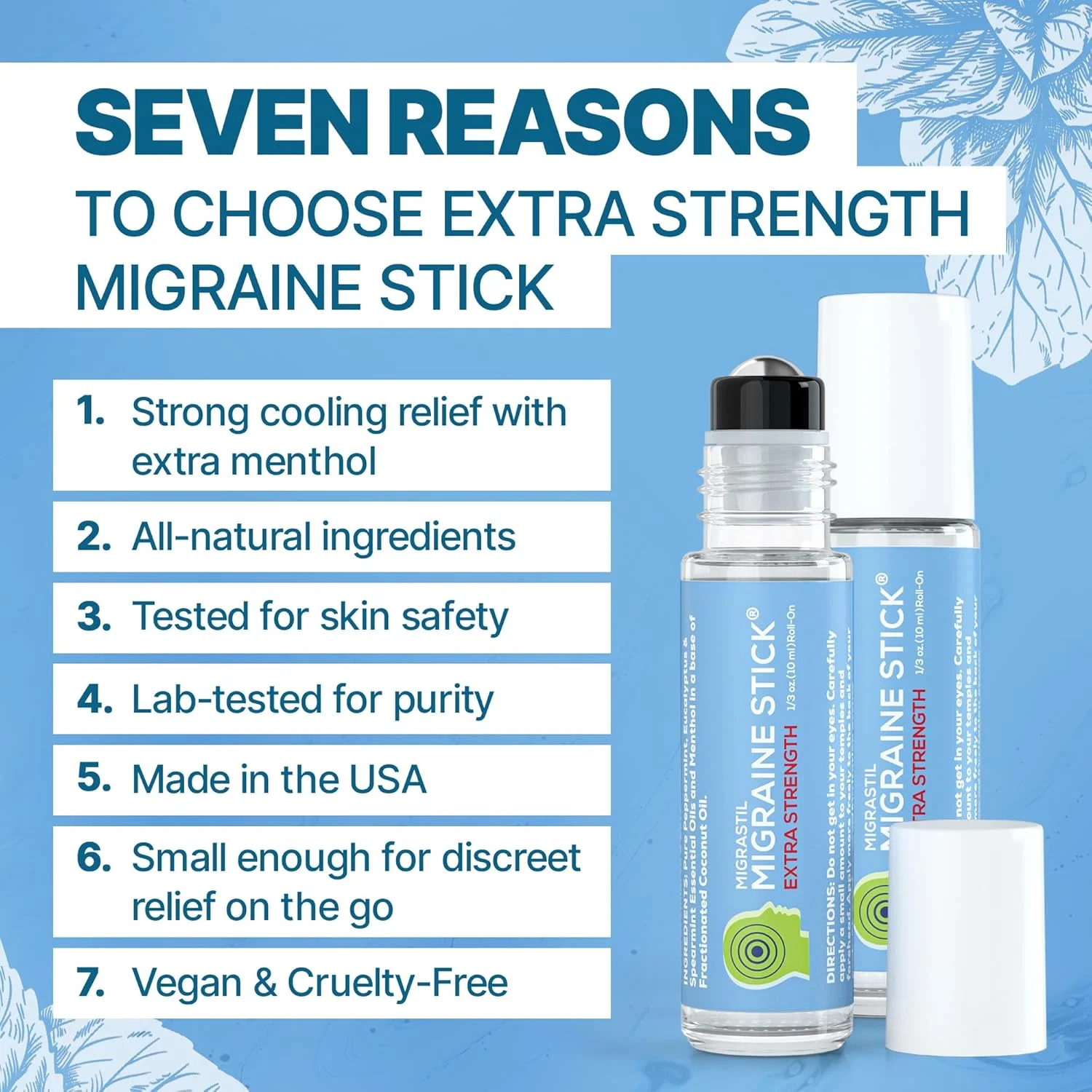 استیک قوی میگراستیل برای تسکین میگرن و سردرد تنشی. رول قوی آروماتراپی با منتول و روغن های ضروری. بدون اسطوخودوس. ساخت آمریکا.