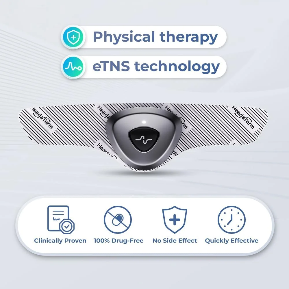 دستگاه تسکین میگرن مدل HeadaTerm 2 با فناوری e-TNS، درمان کلاهی قابل شارژ برای میگرن و سردرد، بدون دارو، از نظر بالینی ثابت شده، با عملکرد سریع و بدون عوارض جانبی (1 * HeadaTerm 2 + 3 * الکترود)