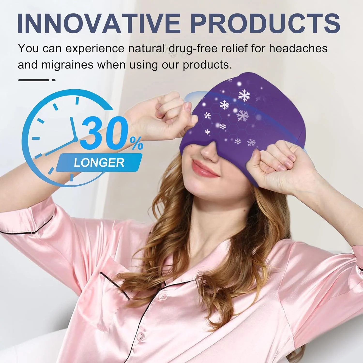 کلاه تسکین دهنده سردرد میگرنی EXQUISLIFE، کلاه یخی ژلی، درمان گرم و سرد، ماسک چشم سردرد برای سینوس، پف چشم، تسکین تنش و استرس (بنفش)