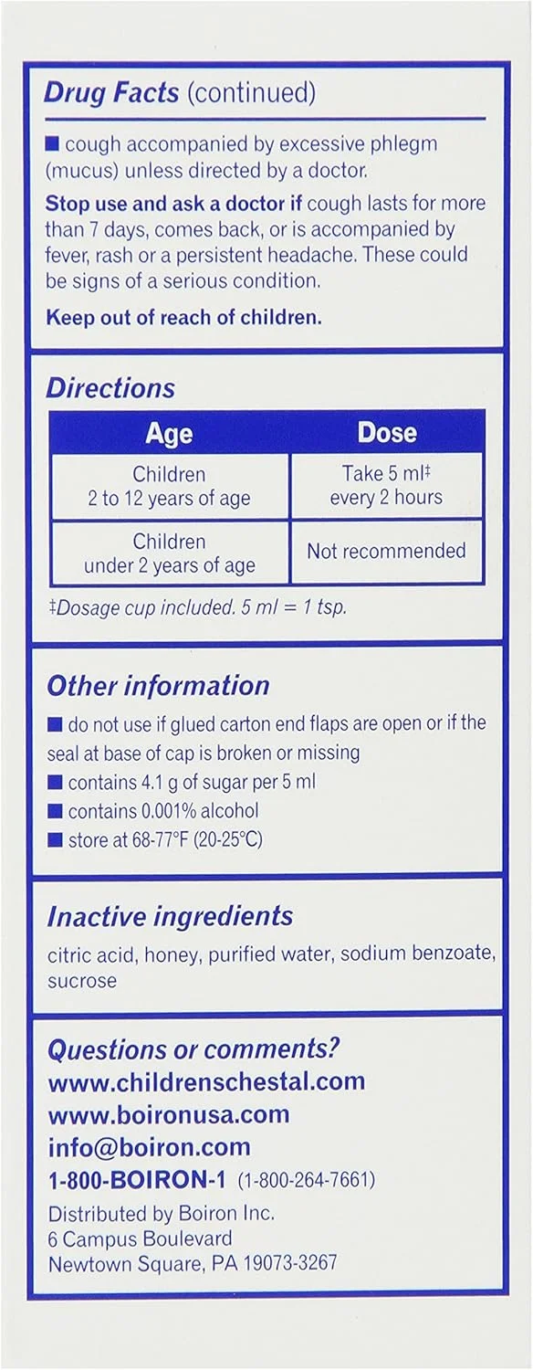 شربت سینه کودکان بویورون چستال برای سرفه، عسل، 4.20 اونس