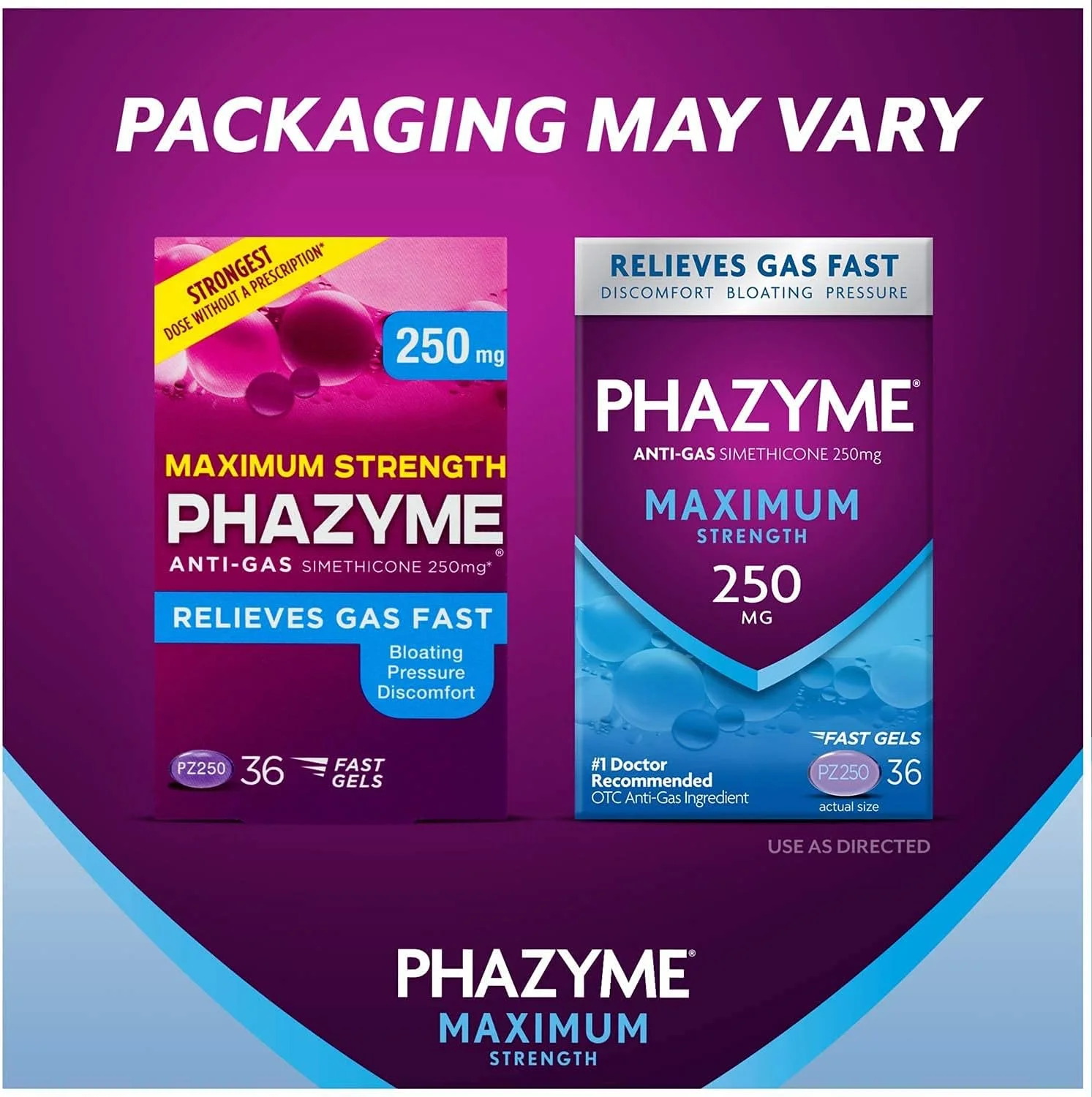 فازیم تسکین دهنده نفخ و باد شکم با حداکثر قدرت | 250 میلی گرم سایمتیکون | 36 سافت ژل سریع الاثر | بسته 2 عددی