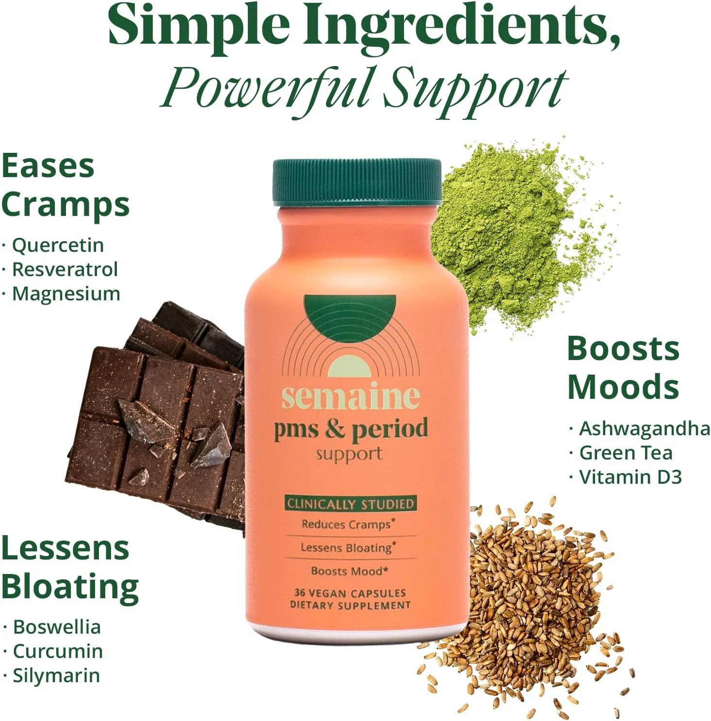 تسکین درد قاعدگی و علائم پیش از قاعدگی - تسکین گرفتگی عضلات قاعدگی: خداحافظی با گرفتگی عضلات، نوسانات خلقی و نفخ. مکمل PMS برای هورمون های شاد و تسکین قاعدگی. (40 عدد)