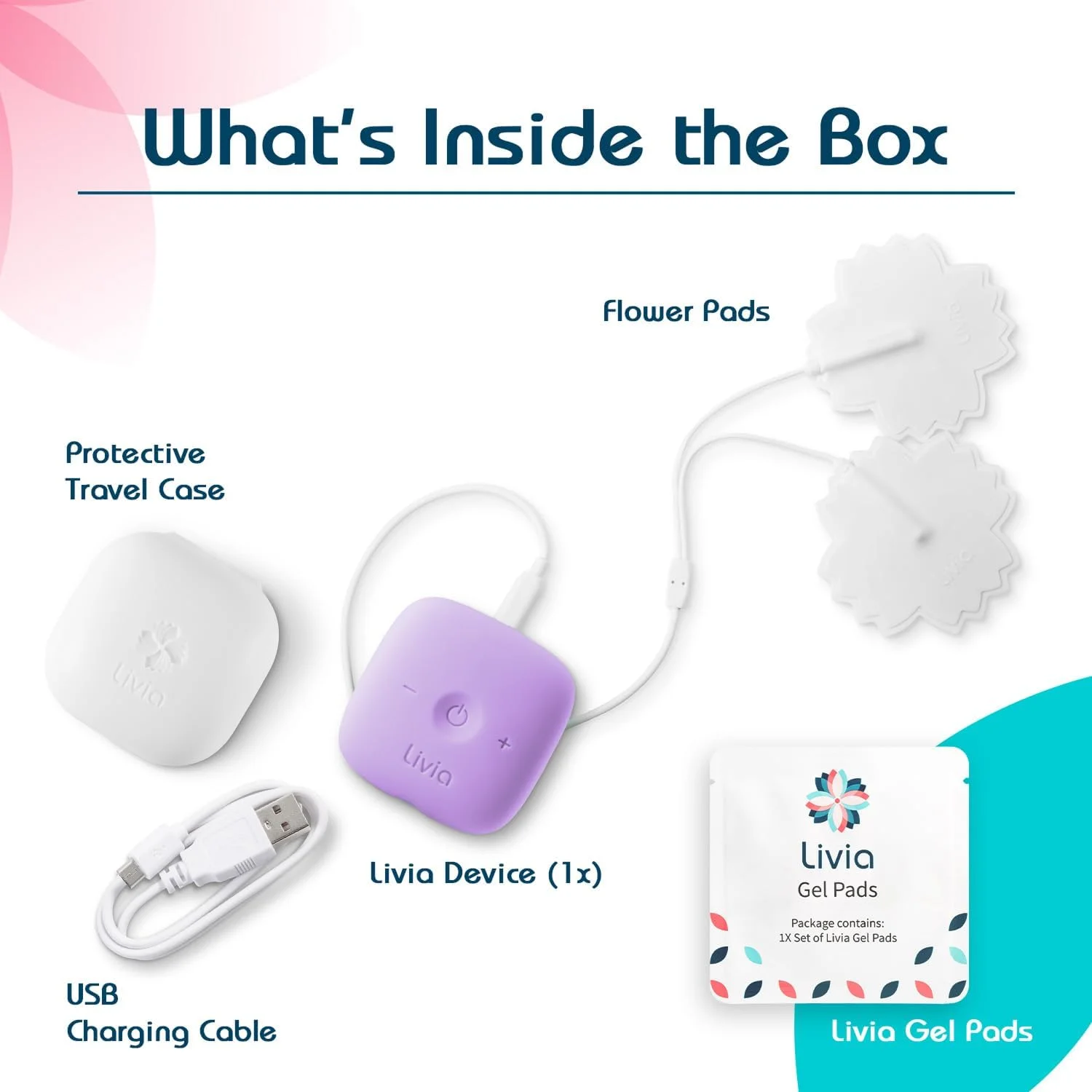 دستگاه تسکین درد قاعدگی لیویا، اسطوخودوس - خاموش کننده درد قاعدگی - واحد قابل حمل با پدهای چسبنده برای گرفتگی های قاعدگی - قابل شارژ - تا 12 ساعت عمر باتری - کیت کامل