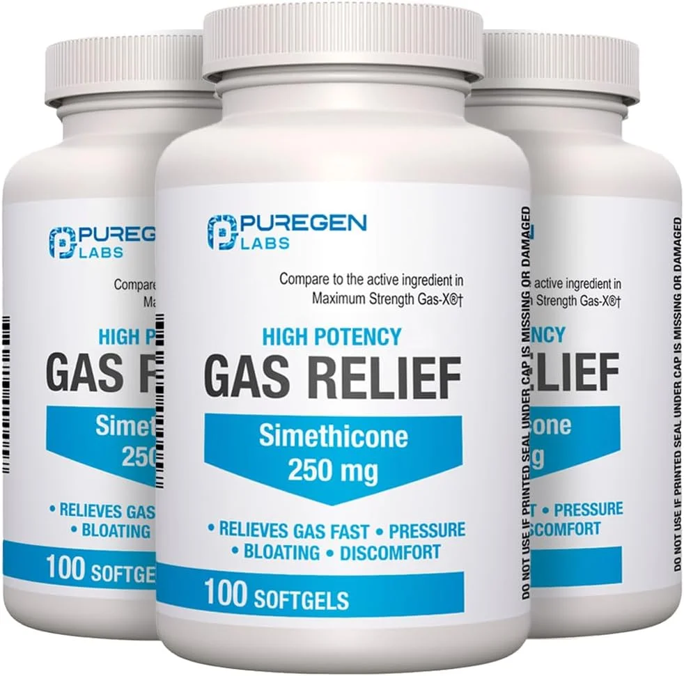 کپسول ژله ای قوی برای رفع نفخ حاوی سایمتیکون 250 میلی گرم، تسکین دهنده فشار، نفخ و ناراحتی های دردناک، قابل مقایسه با برندهای بزرگ - بسته 3 عددی | مجموع 300 عدد