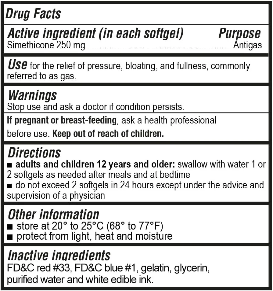 کپسول ژله ای قوی برای رفع نفخ حاوی سایمتیکون 250 میلی گرم، تسکین دهنده فشار، نفخ و ناراحتی های دردناک، قابل مقایسه با برندهای بزرگ - بسته 3 عددی | مجموع 300 عدد