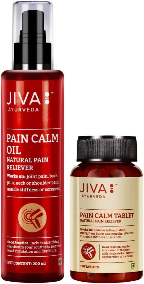 مجموعه تسکین درد جیوا - روغن آرامش‌بخش درد - 200 میلی‌لیتر و قرص‌های آرامش‌بخش درد - روغن تسکین‌دهنده درد آیورودا برای مفاصل، کمر، زانو، شانه 120 قرص - (بسته 2 عددی)