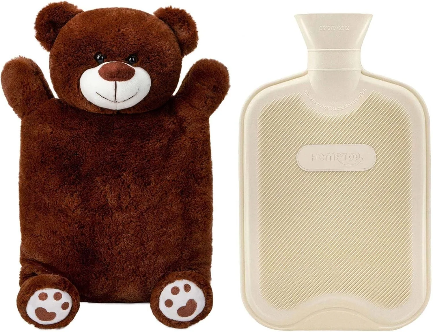 بطری آب گرم و سرد لاستیکی کلاسیک ممتاز HomeTop با روکش حیوانات عروسکی زیبا (2 لیتر، قهوه ای روشن)