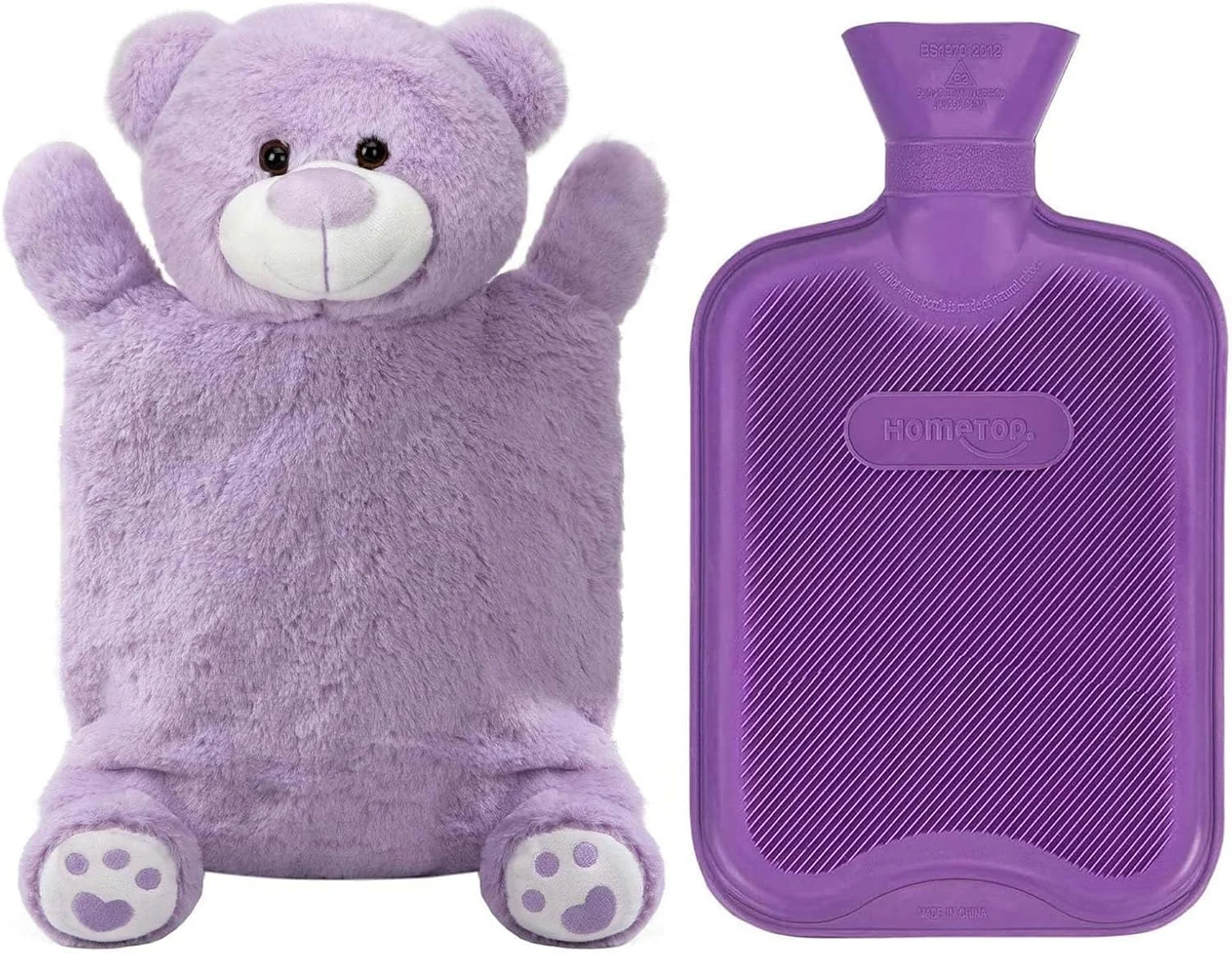 کیسه آب گرم و سرد لاستیکی کلاسیک ممتاز HomeTop با روکش حیوانات عروسکی زیبا (2 لیتری، بنفش روشن)