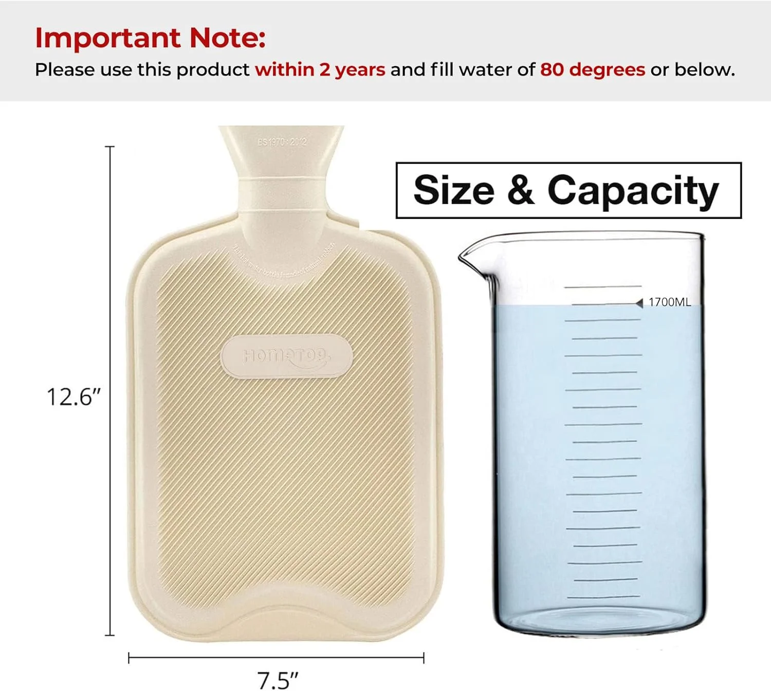 بطری آب گرم و سرد لاستیکی کلاسیک ممتاز HomeTop با روکش حیوانات عروسکی زیبا (2 لیتر، قهوه ای روشن)