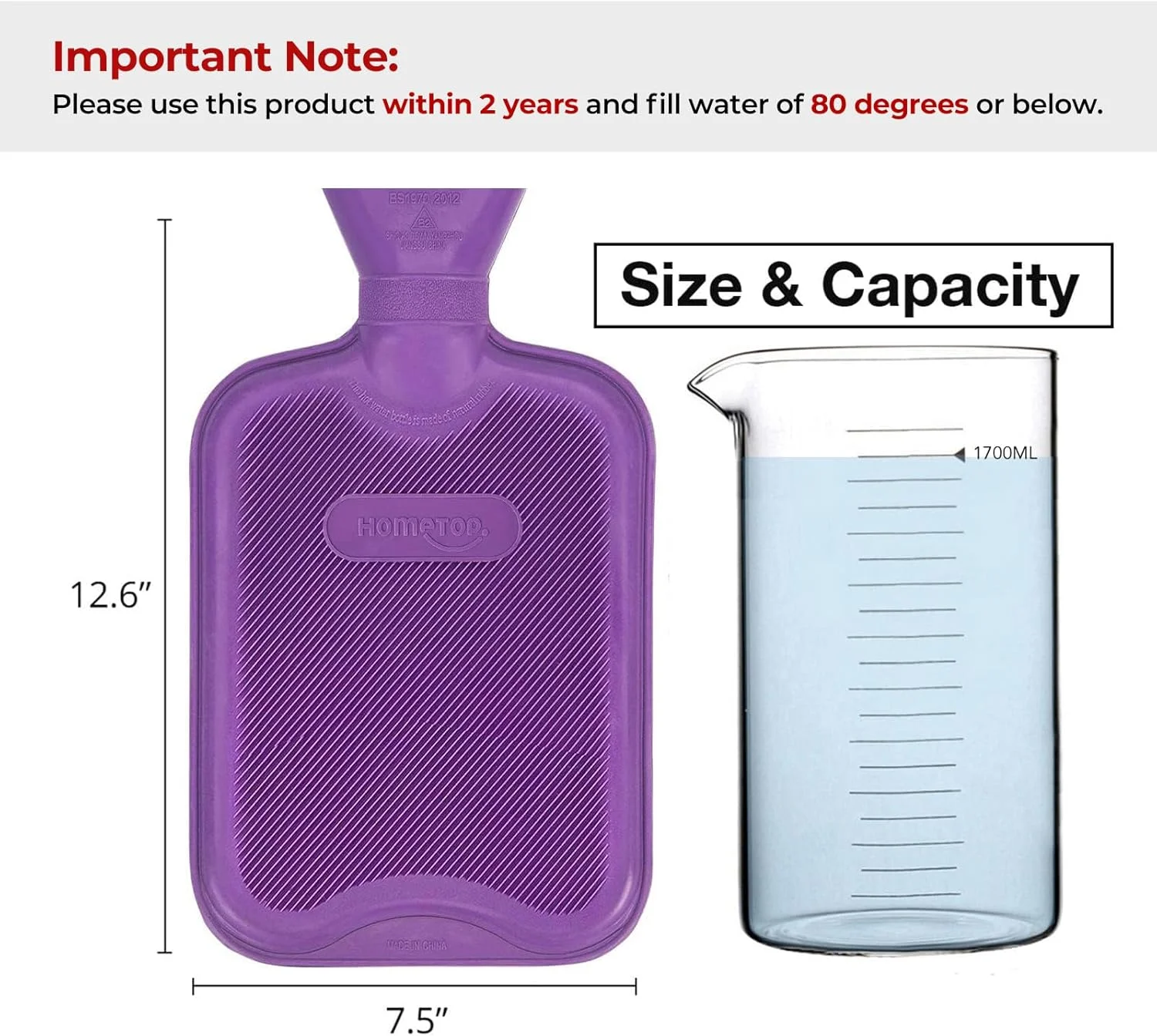 کیسه آب گرم و سرد لاستیکی کلاسیک ممتاز HomeTop با روکش حیوانات عروسکی زیبا (2 لیتری، بنفش روشن)
