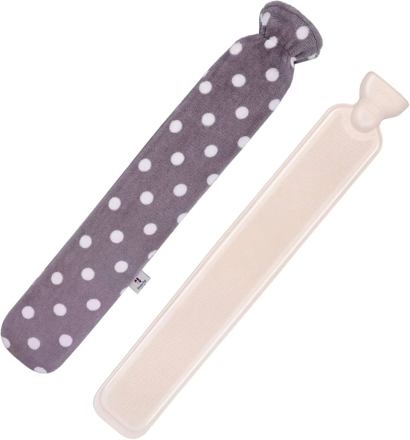 بطری آب گرم لاستیکی بلند 2.25 لیتری HomeTop Premium با روکش پشمی خاکستری نرم خالدار