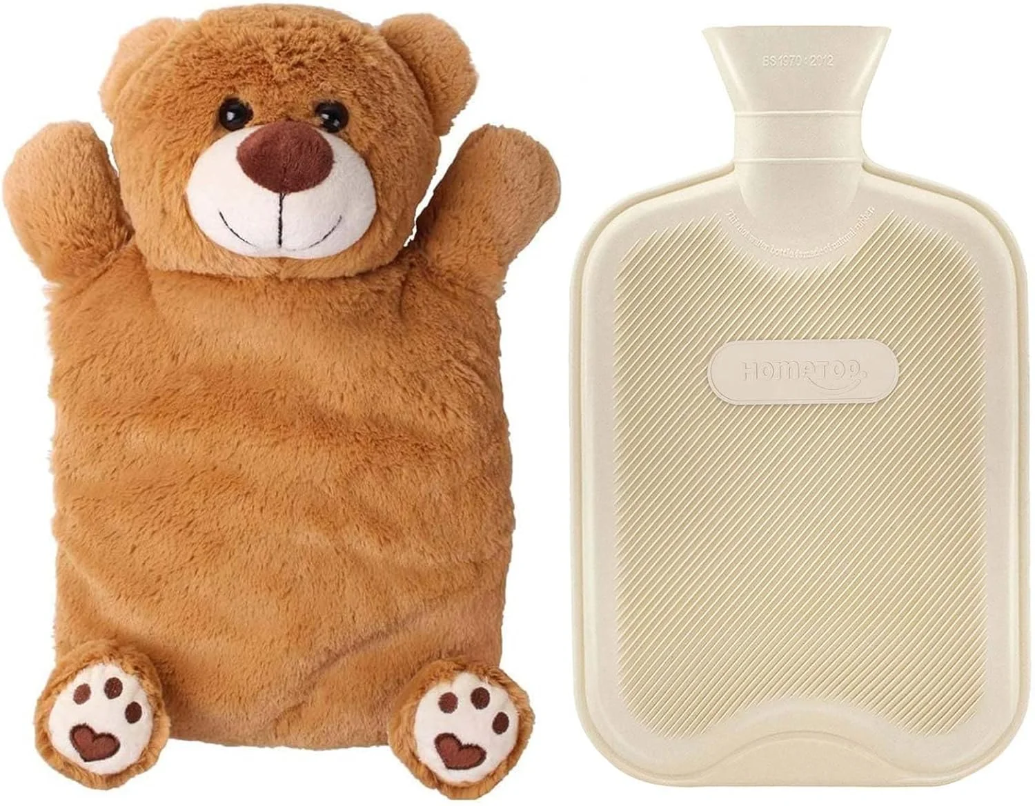 کیسه آب گرم و سرد لاستیکی کلاسیک ممتاز HomeTop با روکش عروسکی زیبا (2 لیتری، سفید)