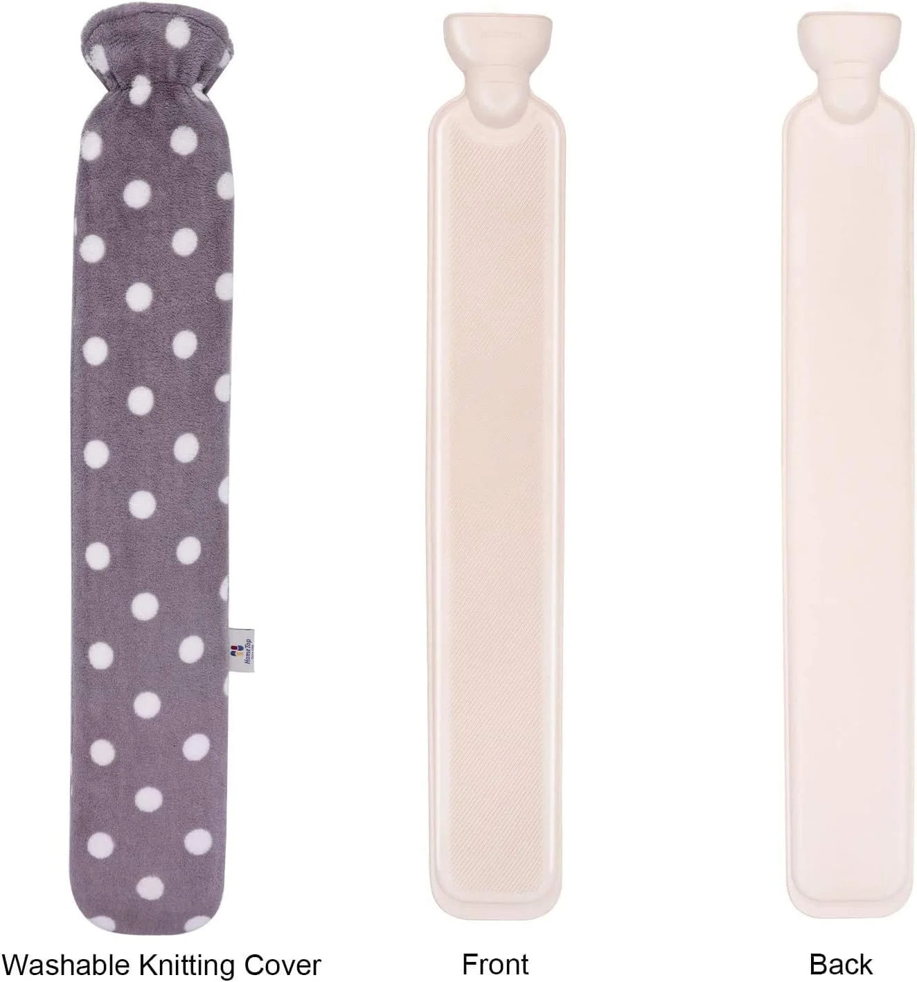 بطری آب گرم لاستیکی بلند 2.25 لیتری HomeTop Premium با روکش پشمی خاکستری نرم خالدار