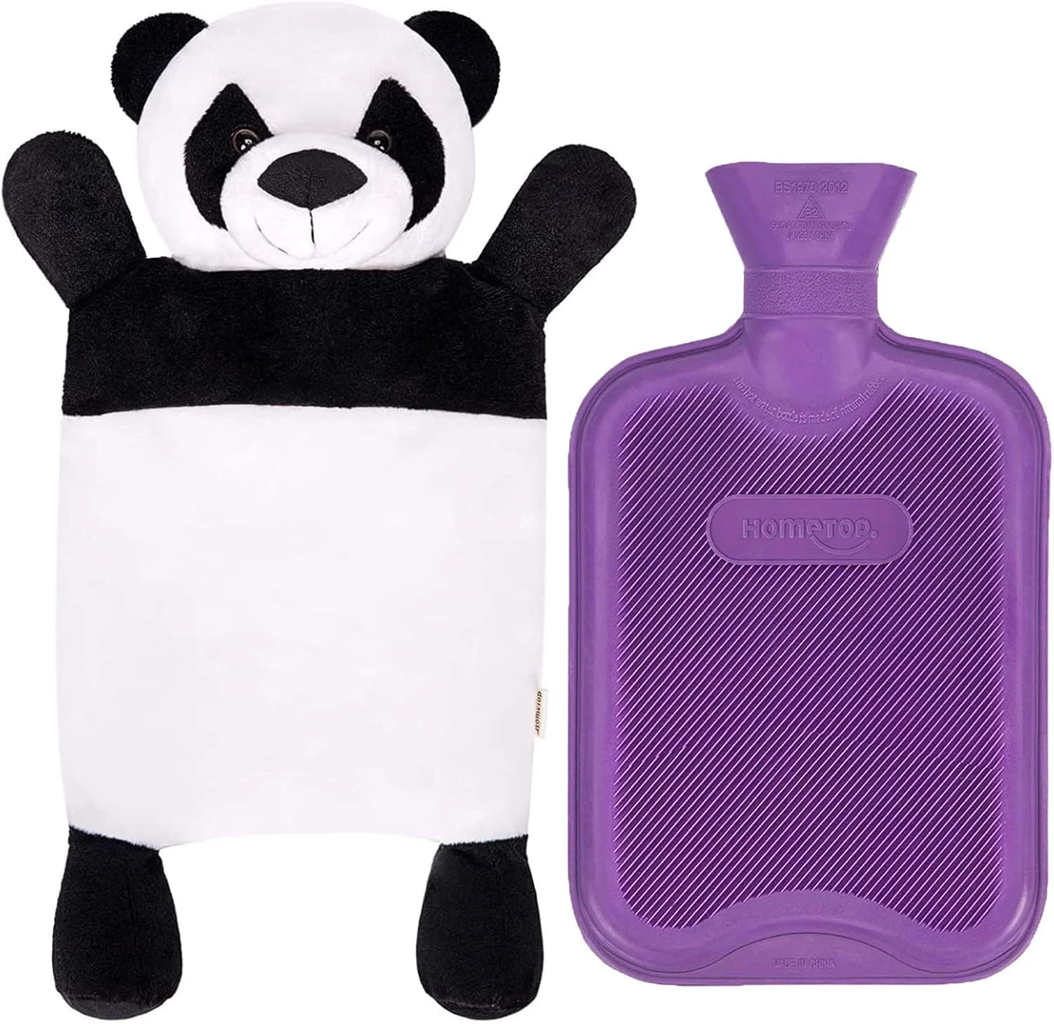 کیسه آب گرم و سرد لاستیکی ممتاز HomeTop با روکش پاندا عروسکی زیبا (2 لیتر، بنفش)