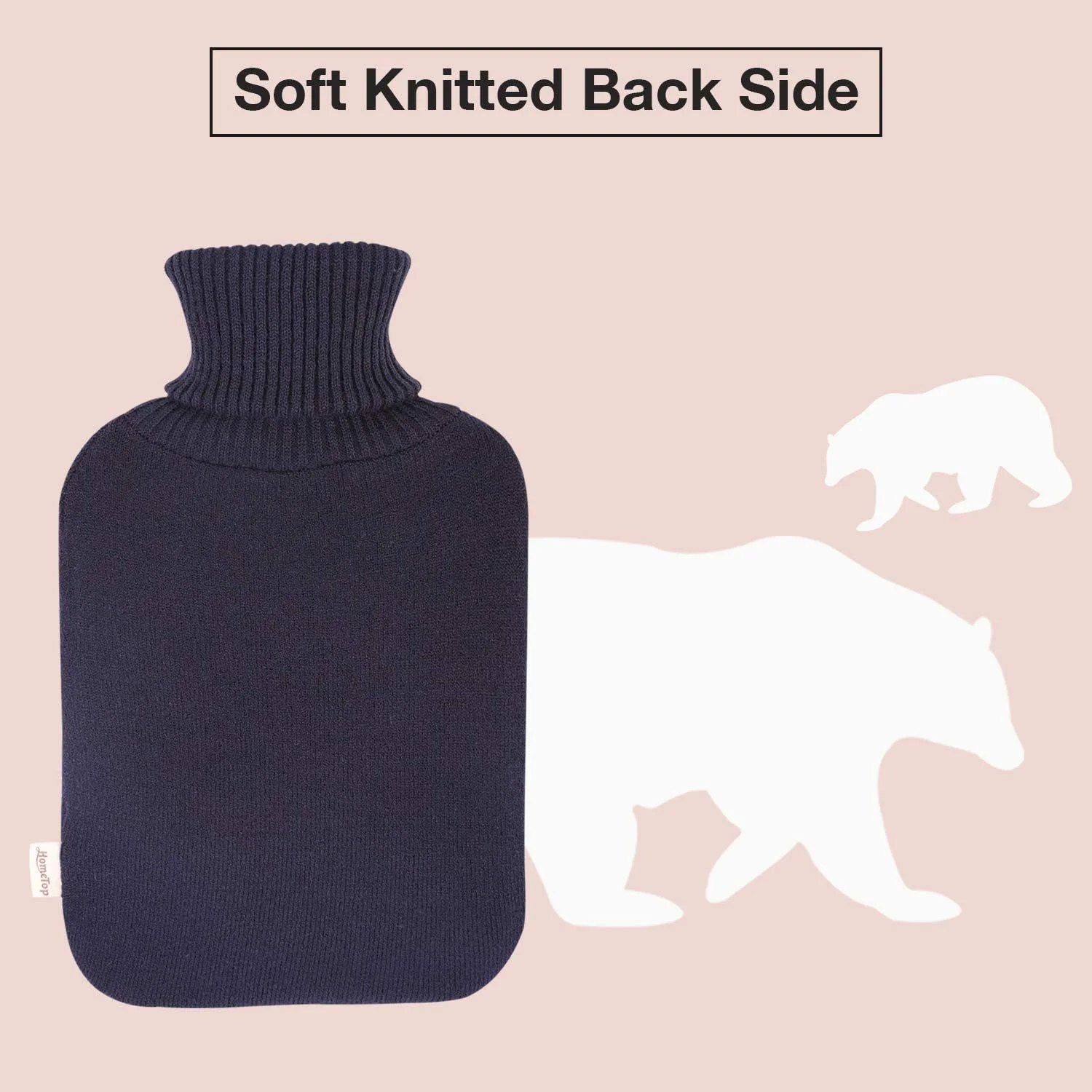 هوم تاپ، روکش بافتنی نرم و بزرگ 2 لیتری برای کیسه آب گرم طرح خرس قطبی شیک - فقط روکش (2 لیتر، آبی تیره)