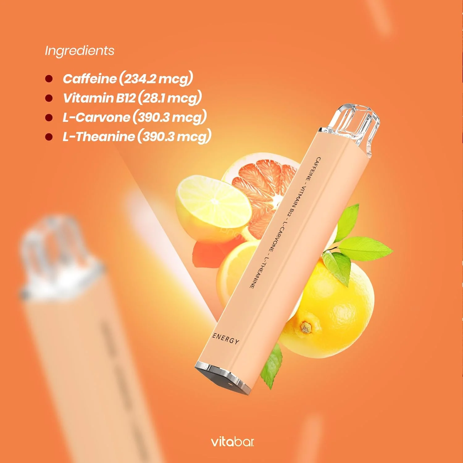 ویتابار اینهالر، چوب تنفسی طعم دار غنی شده با ویتامین | بدون مواد شیمیایی مضر | کمک به اجتناب از عادت های نامناسب | تسکین اضطراب، پشتیبانی از سبک زندگی سالم، انرژی (کافئین و B12/مرکبات)