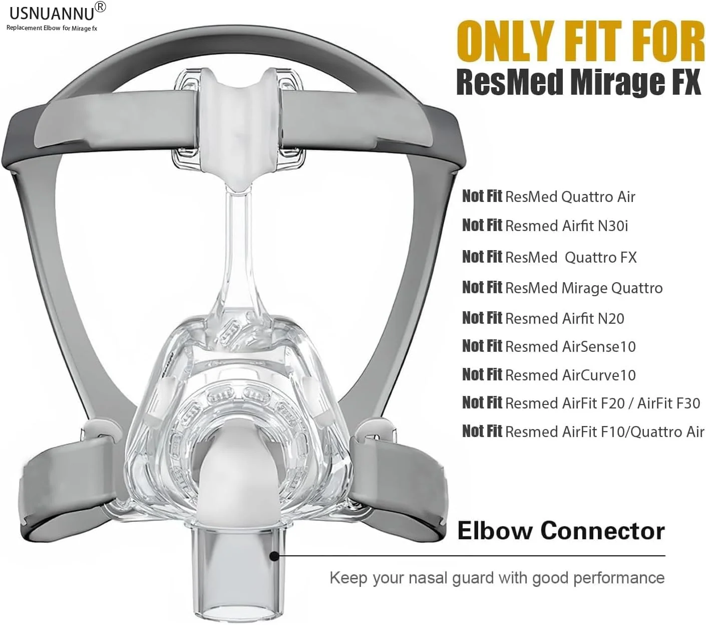اتصال آرنجی جایگزین برای ResMed Mirage FX، اتصالات آرنجی جایگزین مناسب برای محافظ بینی Mirage FX