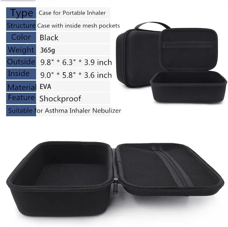 کیف حمل برای دستگاه استنشاقی آسم، کیف سخت و دستی نبولایزر با جیب توری، کیف نگهدارنده اسپیسر استنشاقی برای کودکان و بزرگسالان، سازمان دهنده ماسک های دارو، کیف حمل دستگاه اتومایزر